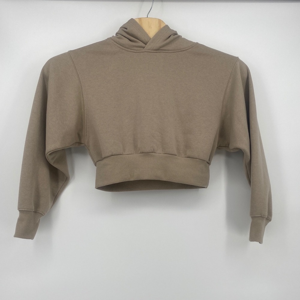 Refuge Athletics Hoodie M Tan Crop Boyfriend Fleece Pullover Good